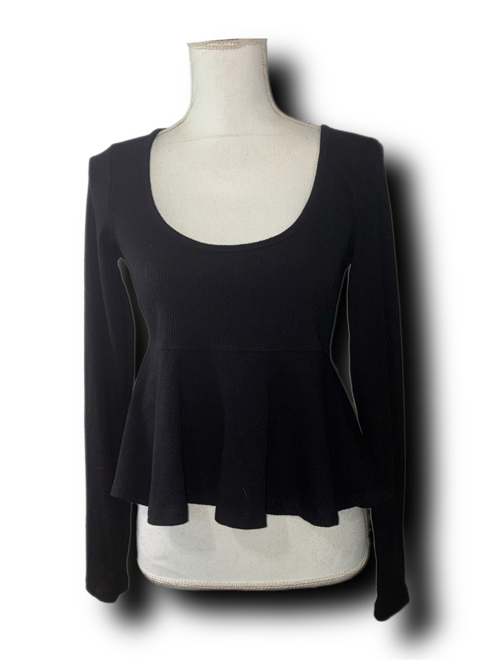 American Eagle Black Lightweight Ribbed Sweater w Peplum Ruffle